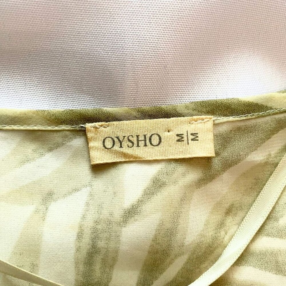 OYSHO WHITE GREEN LEAVES PATTERN SHEER LIGHTWEIGHT BELTED ROBE COVER-UP - M - Picture 7 of 11